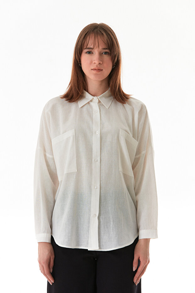 Basic Çift Cepli Oversize Gömlek - 7