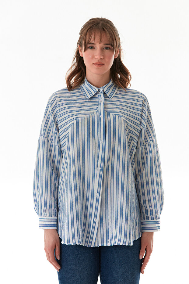 Çizgili Oversize Gömlek - 6