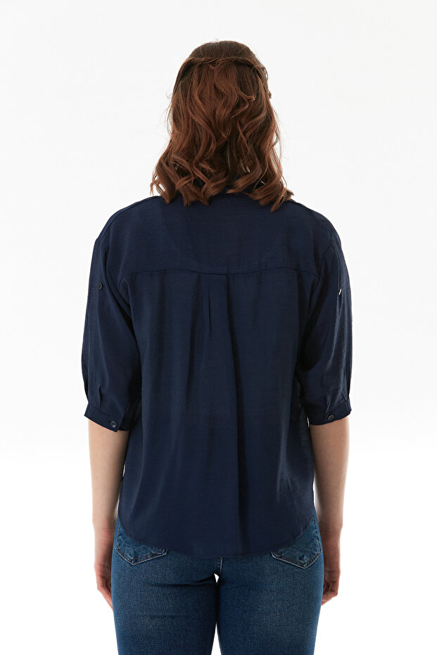 Basic Body Detaylı Çift Cepli Crop Gömlek - 6