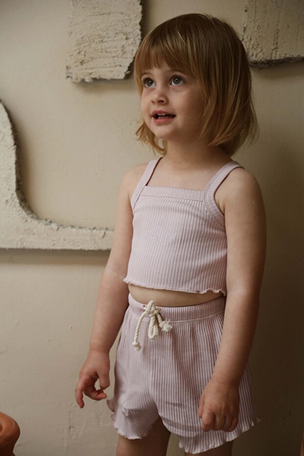 İstiridye Askılı Crop ve Şortlu Takım - 1