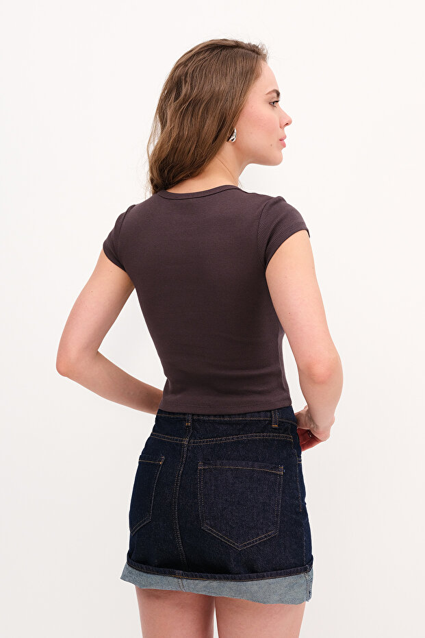 Düğmeli Basic T-shirt P0377 - 6