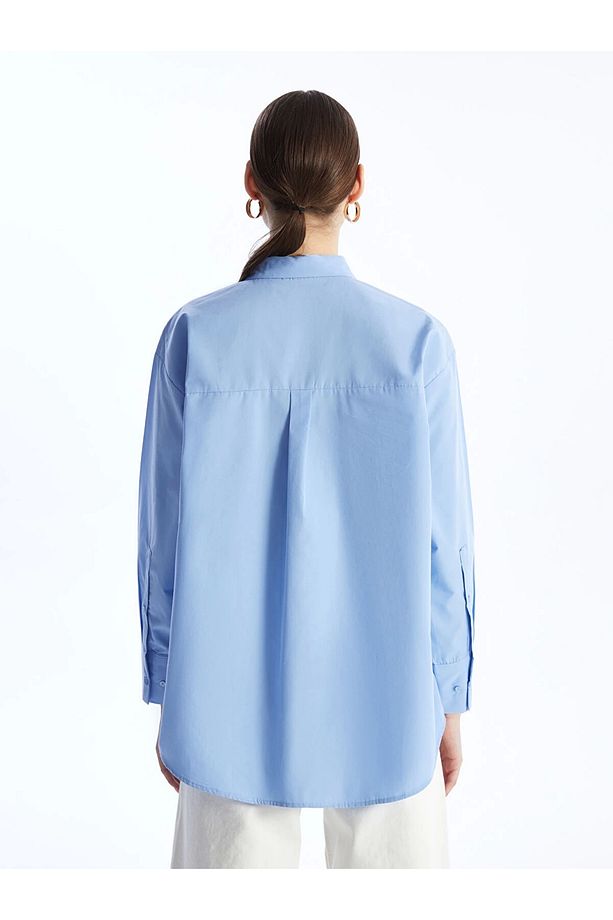 LCW Modest Mavi Düz Poplin Kadın Gömlek Tunik - 5