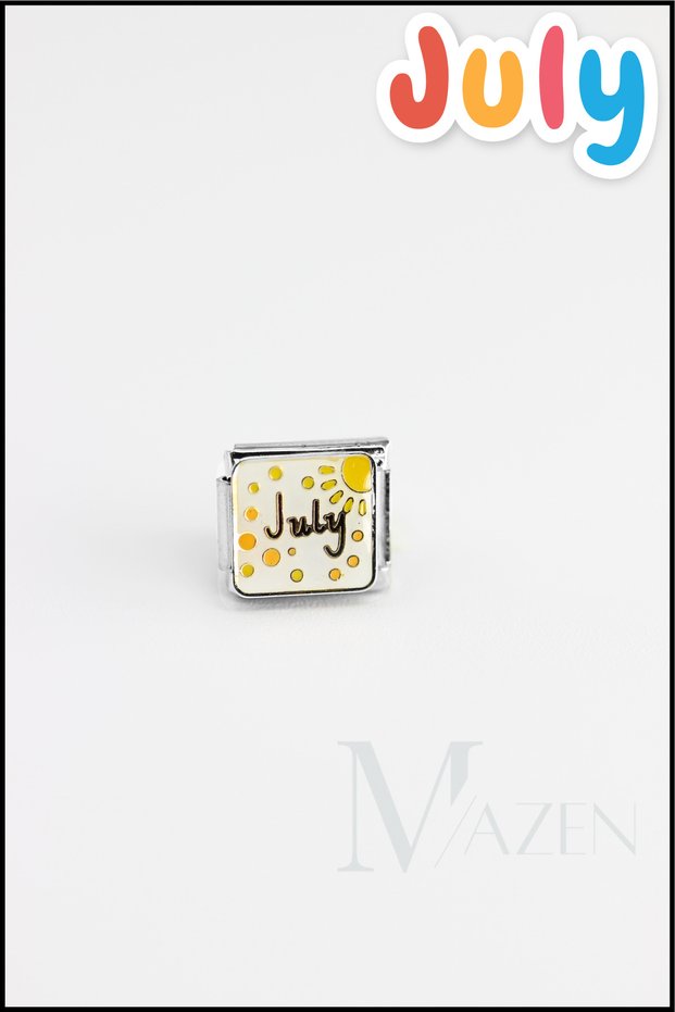 "1 Piece Italian Steel Bracelet Charm – July 12 Months | Moon Themed Bracelet Charm"