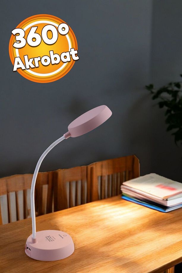 Şarjlı Ledli Akrobat 360° Masa Üstü Lambası 3 Renk Kademeli Dokunmatik Ders Çalışma Okuma Işığı - 7