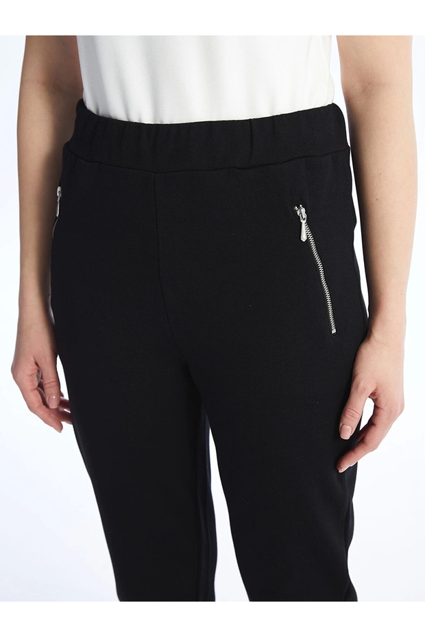 LCWAIKIKI Basic Siyah Kadın Beli Lastikli Düz Eşofman Altı - 5