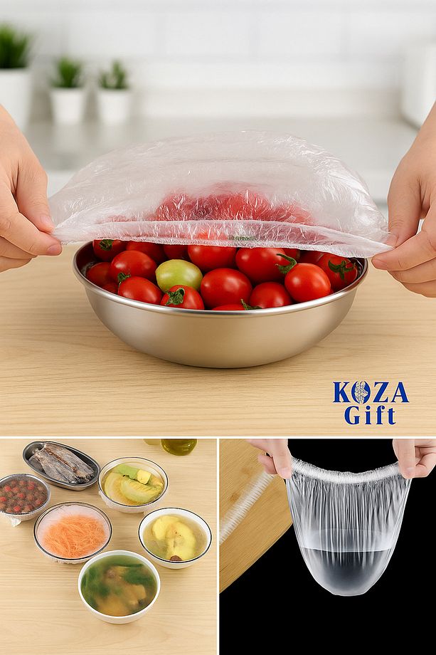 100 Adet Lastikli Tazeliği Koruyan Tencere ve Tabak Bonesi Esnek Strech Kapak - 1