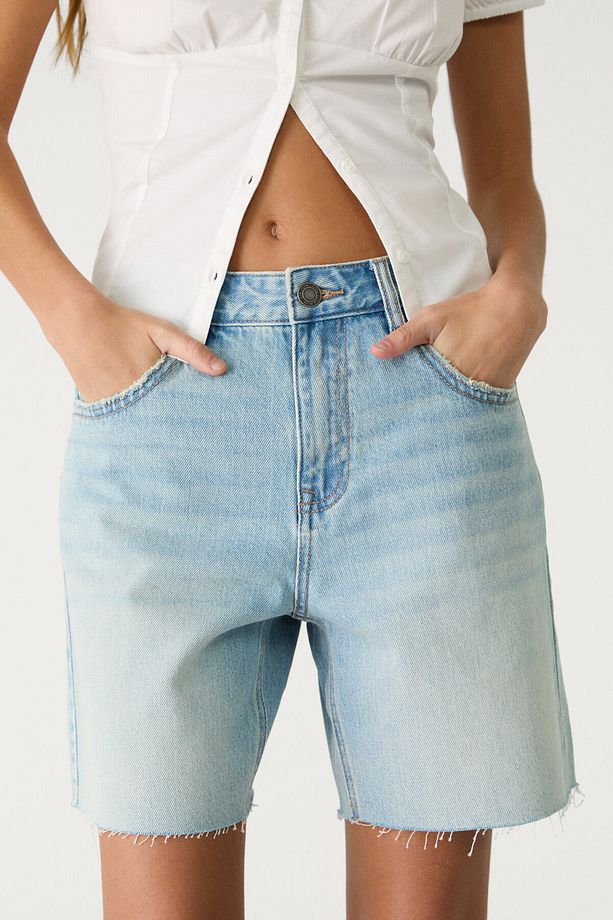 Düşük Bel Denim Bermuda Şort - 5
