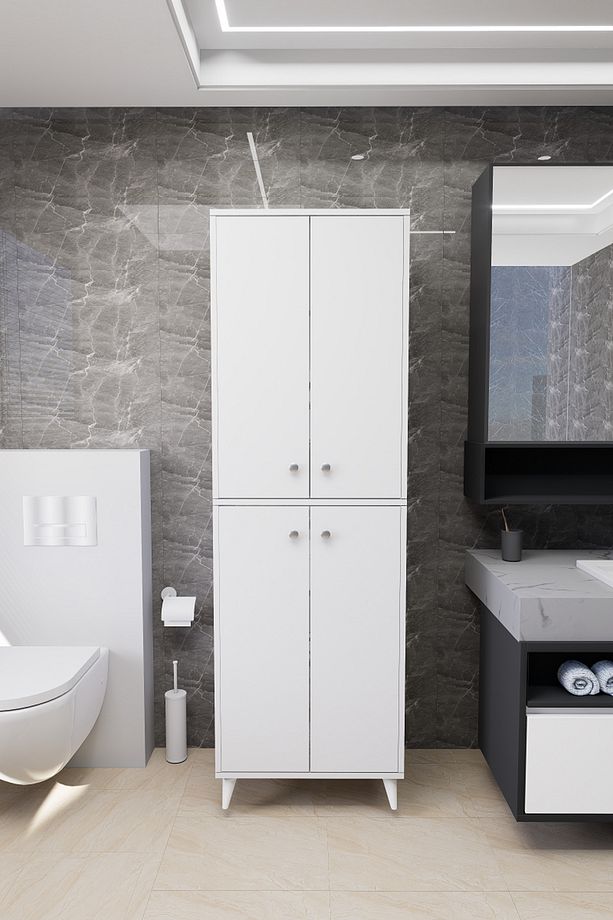 Furex 6 Raflı 2 Kapaklı Çok Amaçlı Banyo Dolabı Beyaz - 1