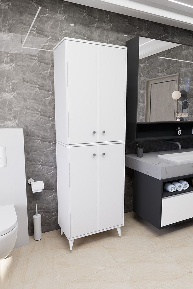 Furex 6 Raflı 2 Kapaklı Çok Amaçlı Banyo Dolabı Beyaz - 6