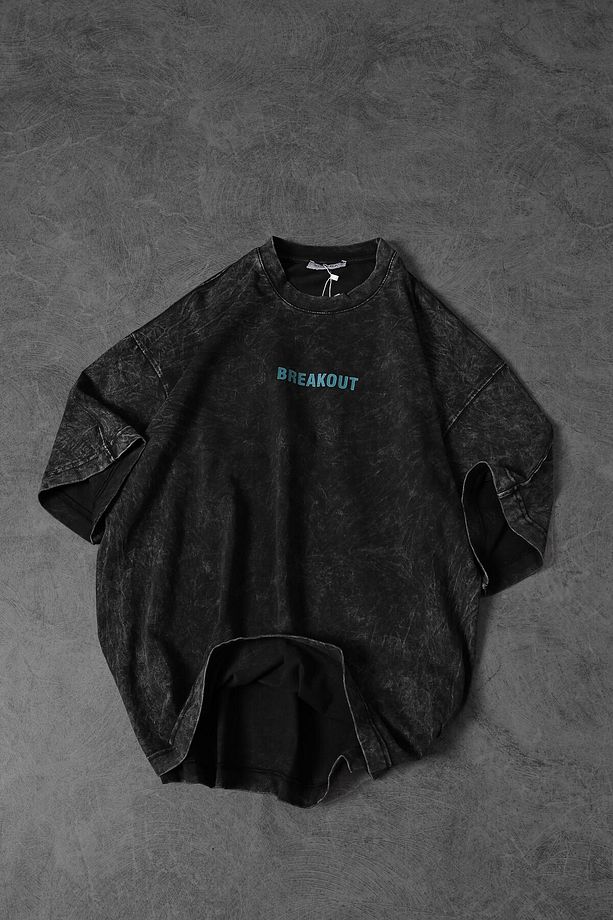 Erkek Antrasit Snake Baskı Özel Yıkamalı Kumaş  Oversize Tshirt - 3