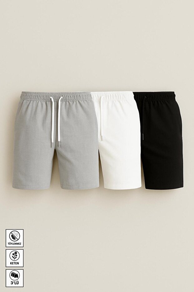 Men's 3-Pack Linen High Quality Soft Cotton Shorts No Pilling No Sweat