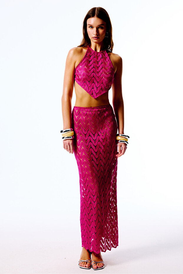 Dera Knitted Long Skirt (Fuchsia)