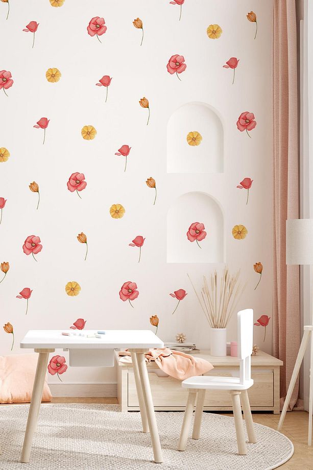 Sarı ve Pembe Tonlarda Renkli Çiçeklerden Oluşan Sticker Seti 48 Parça Özel Kesimli Mat Sticker - 2