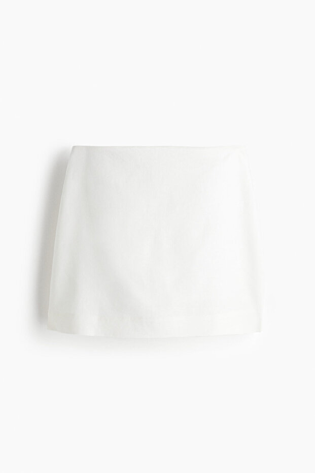 Keten Karışımlı Mini Şort Etek - 1