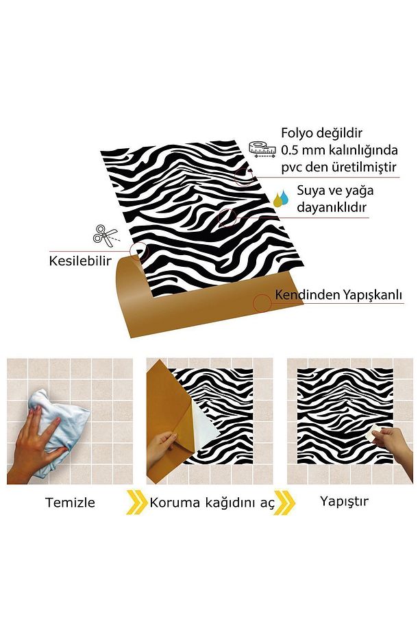 Kendinden Yapışkanlı Zebra Desenli Pvc Karo 30x30 Cm (33 Adet) 3m2 - 3