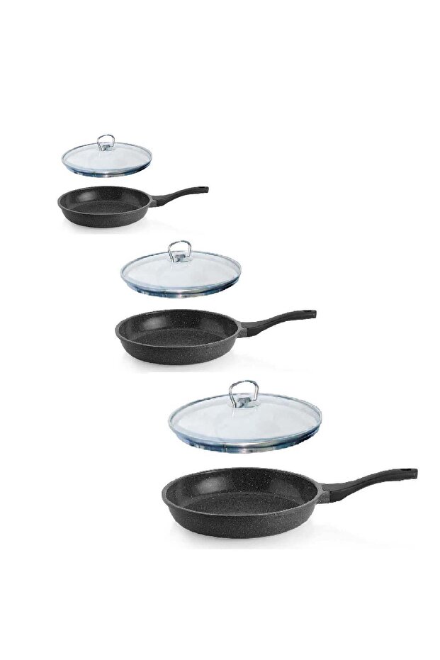 Stark Cast Iron Pan Set 20+24+28 with Glass Lid