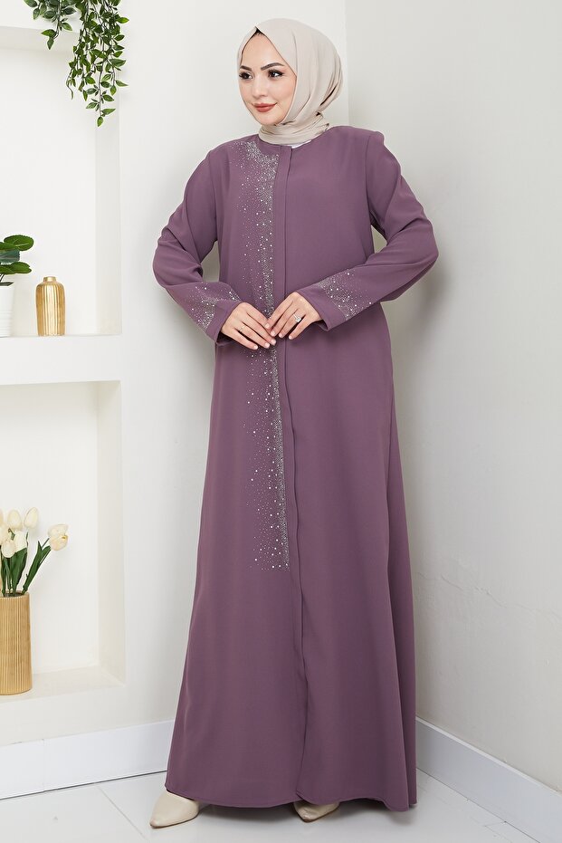 Dried Rose Ferace with Stone Embroidery on the Right Part