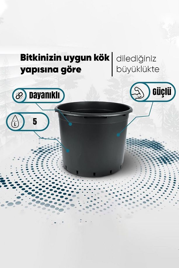 5 Adet Üretim Saksısı 5 Litre Drenajlı Tabaksız Plastik Saksı Fide Ağaç Yetiştirme Köklendirme - 4