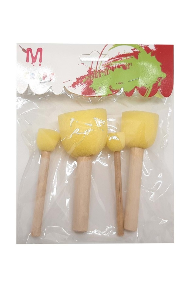 Pompom Sponge Brush Wooden Handle Set of 4