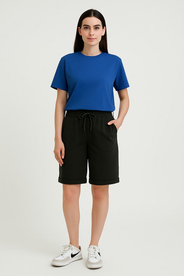 Relax Return Siyah Beli Bağcıklı Oversize Unisex Bermuda Şort - 1