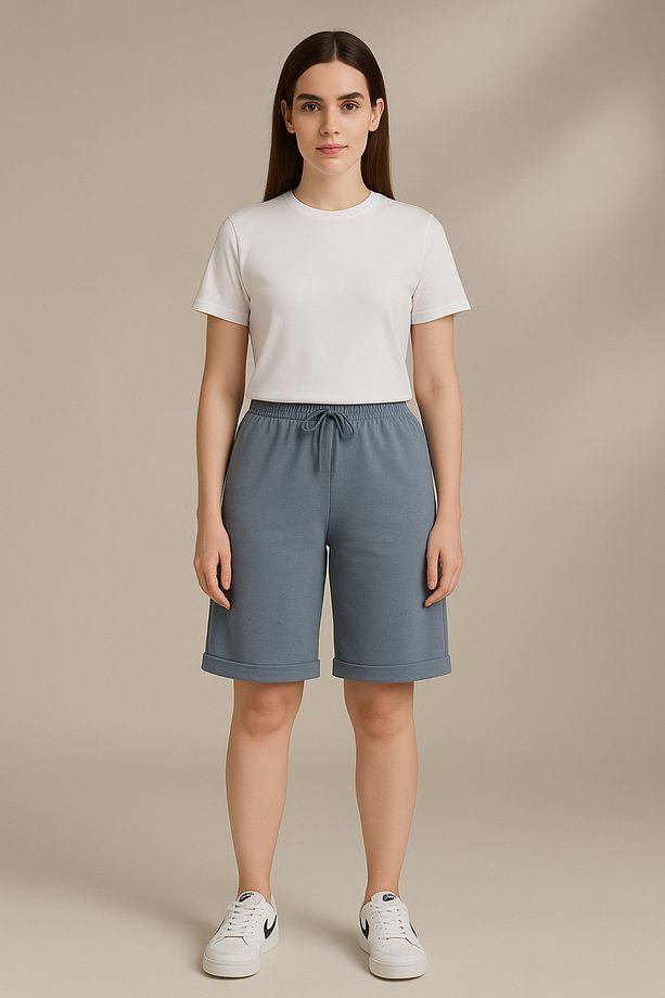 Relax Return Katlamalı Paça Beli Bağcıklı Oversize Bermuda Kadın Şort - 1
