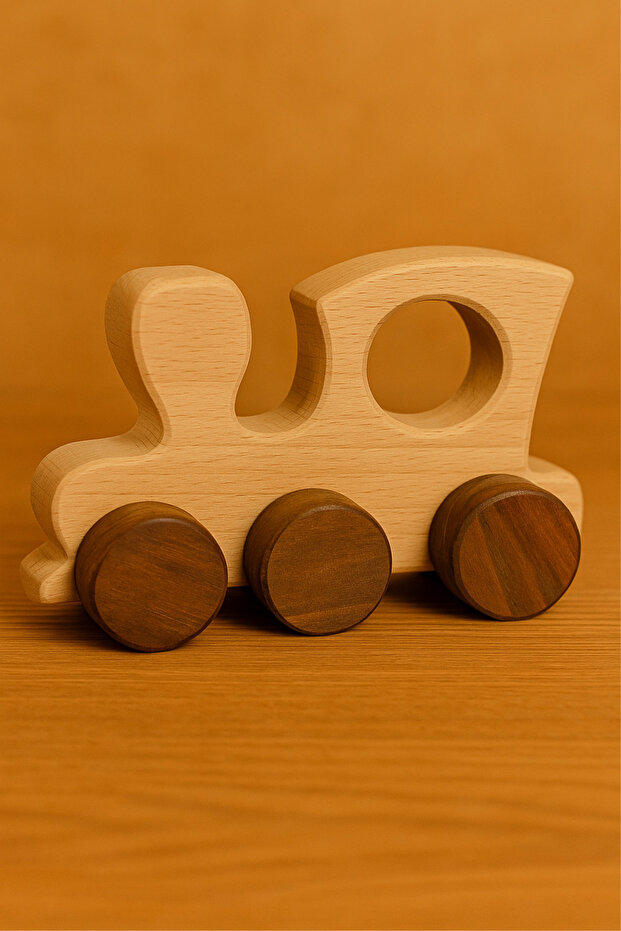 Wooden Handmade Natural Montessori Train Toy with Wheels - 5055