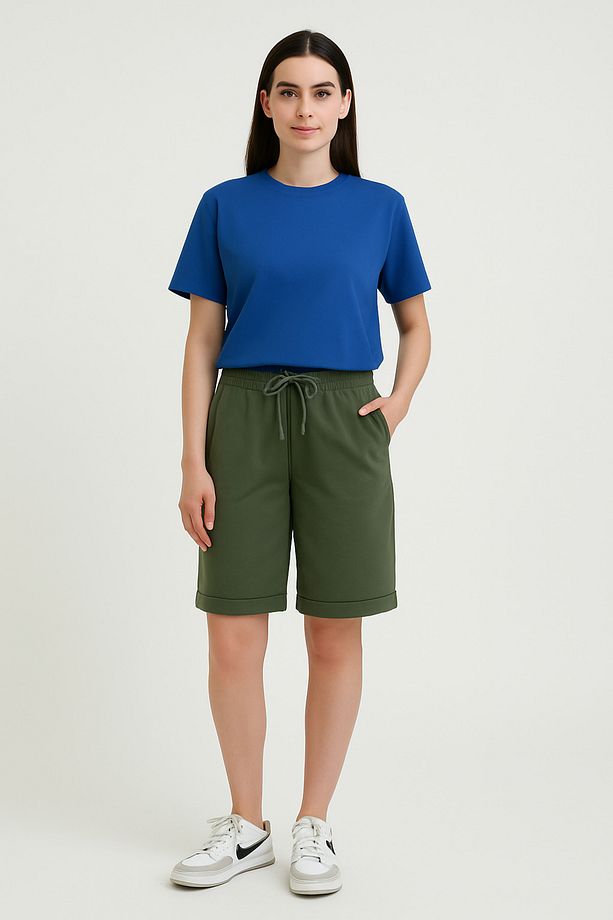 Relax Return Katlamalı Paça Beli Bağcıklı Oversize Bermuda Kadın Şort - 1