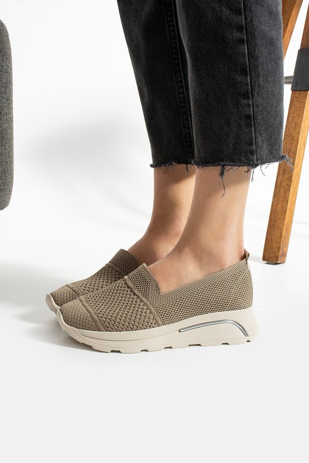 Taupe Knit Comfort Sneakers Comfort Soft Sole Sneaker