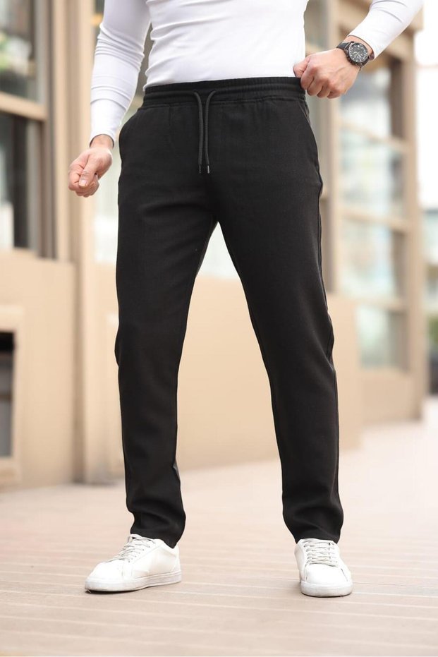 Buttonless Plain Fabric Black Jogger Pants