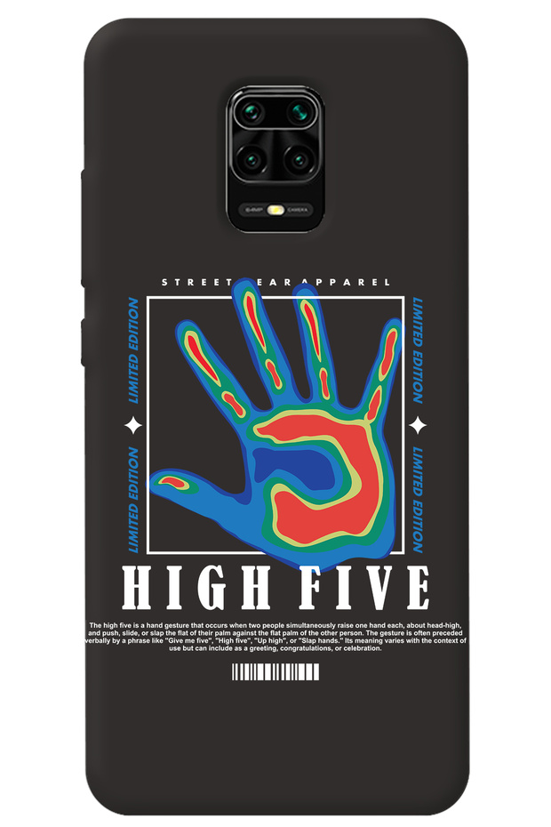 Silicone Phone Case for Xiaomi Redmi Note 9S Black Inside Velvet High Five Pattern