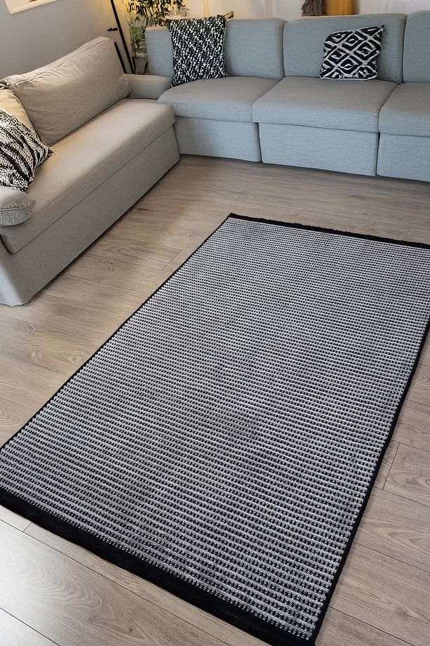 Modern Gri Beyaz Pamuk Dokuma Kilim Halı Salon Oturma Çocuk Yatak Odası Mutfak, Antre - 1