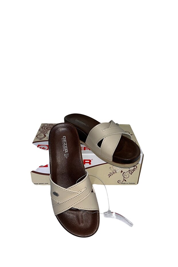 bej çapraz dolgu mantar taban terlik - 3