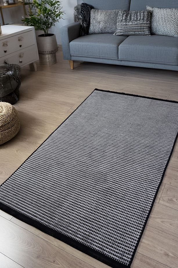Modern Gri Beyaz Pamuk Dokuma Kilim Halı Salon Oturma Çocuk Yatak Odası Mutfak, Antre - 3