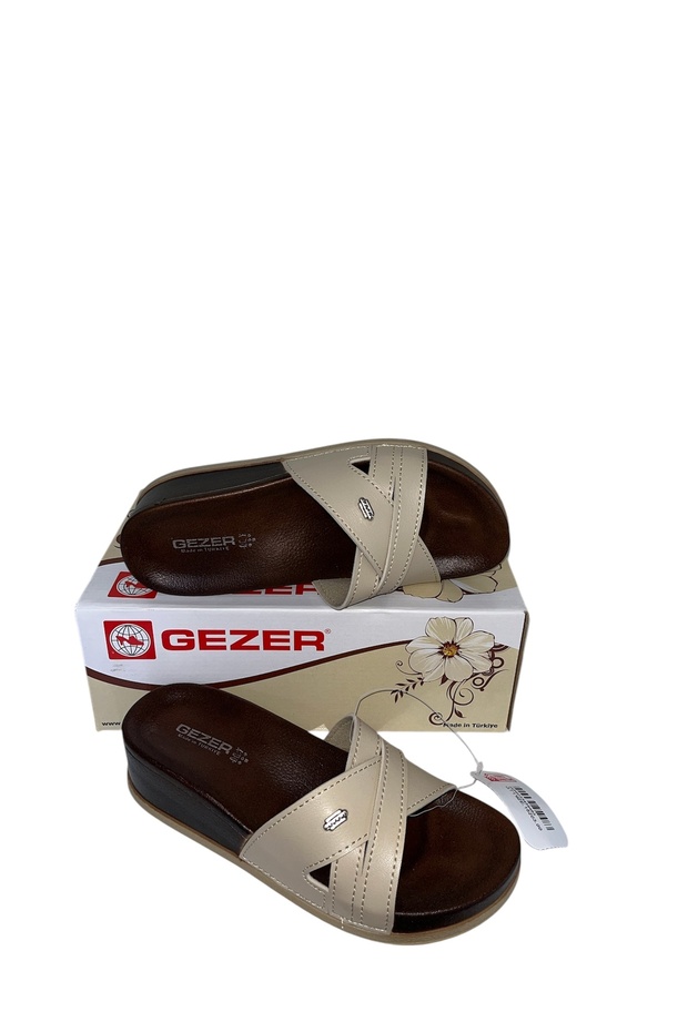 bej çapraz dolgu mantar taban terlik - 2