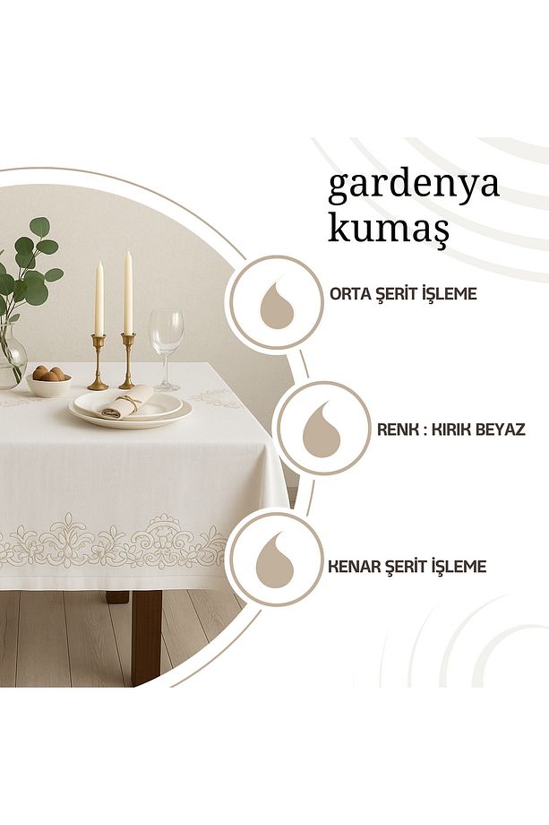 İşlemeli Kumaş Masa Örtüsü, Leke Tutmayan Yemek Masası Örtüsü - 4