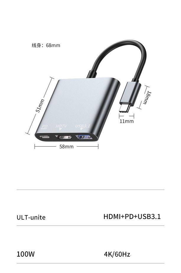 Macbook Pro Air Ipad Pro Air Type C to Hdmı Usb 3.0 PD100W Görüntü Aktarma Hub Adaptör 3in1 4K - 8