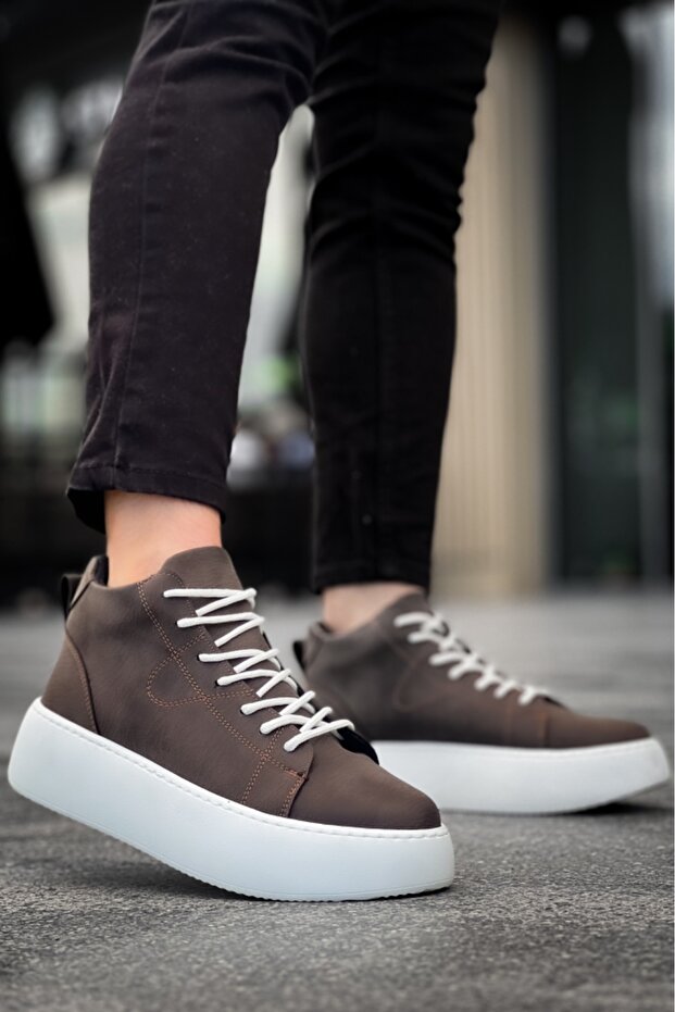 Lace-Up Men's Sports Boots Brown (White Sole)