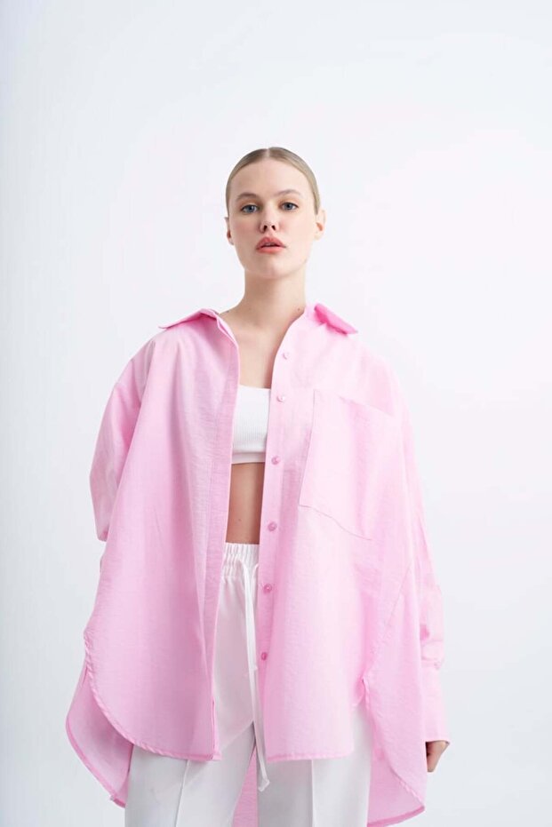 Oversize Cepli Gömlek Pembe - 3