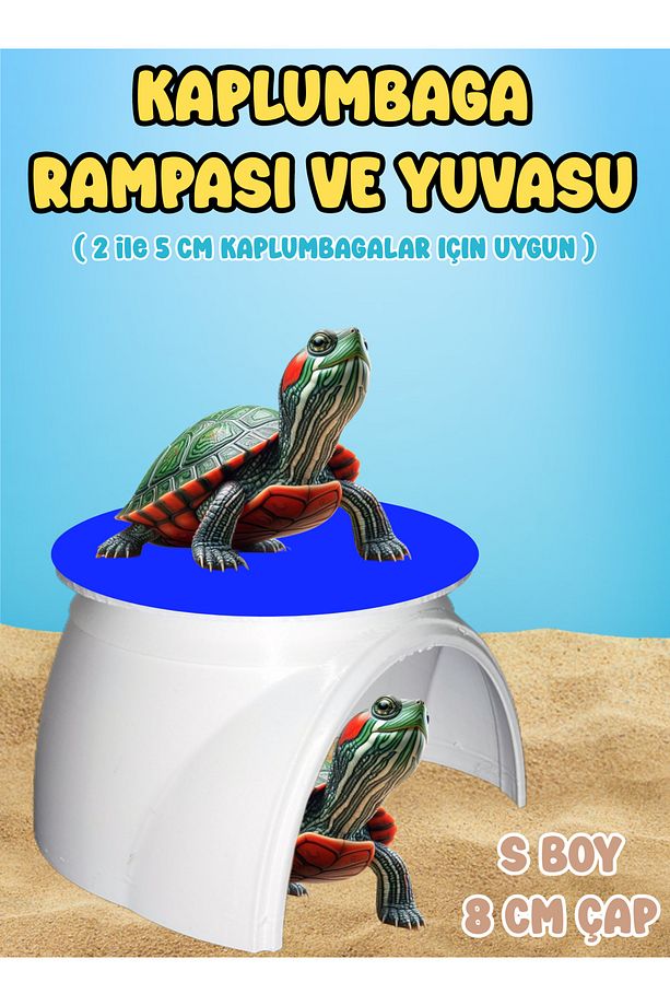 2'si 1 Arada Kaplumbağa Rampası ve Yuvası ( S BOY - Mavi ) Kaplumbaga Kayası - 1