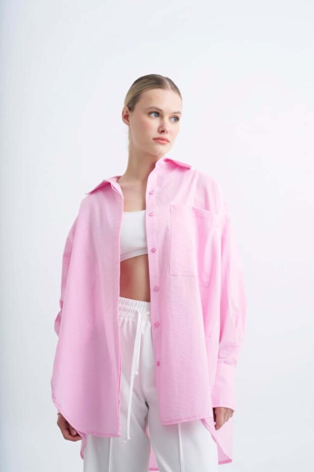 Oversize Cepli Gömlek Pembe - 1
