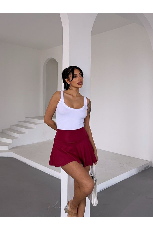 Kadın Yüksek Bel Şort Etek - Volanlı Model - 4