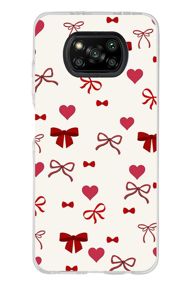 Poco X3 / NFC / PRO Uyumlu Bordo Kalp ve Fiyonklar Şeffaf Silikon Kılıf - 1