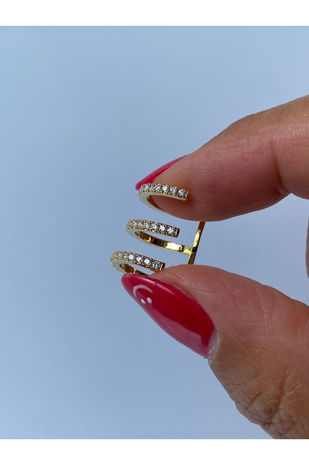 Earcuff Kıkırdak Sıkıştırmalı Küpe 3 Sıralı Tek Küpe - 3