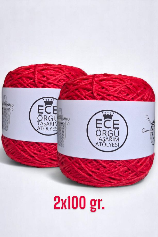 Nar çiçeği renginde, büklümlü, %50 bambu %50 koton el örgü ipi (200 gr.) - 1
