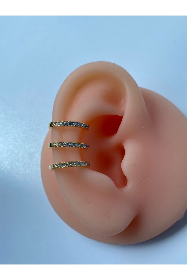 Earcuff Kıkırdak Sıkıştırmalı Küpe 3 Sıralı Tek Küpe - 9