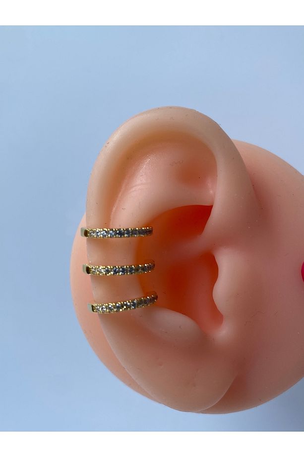 Earcuff Kıkırdak Sıkıştırmalı Küpe 3 Sıralı Tek Küpe - 5