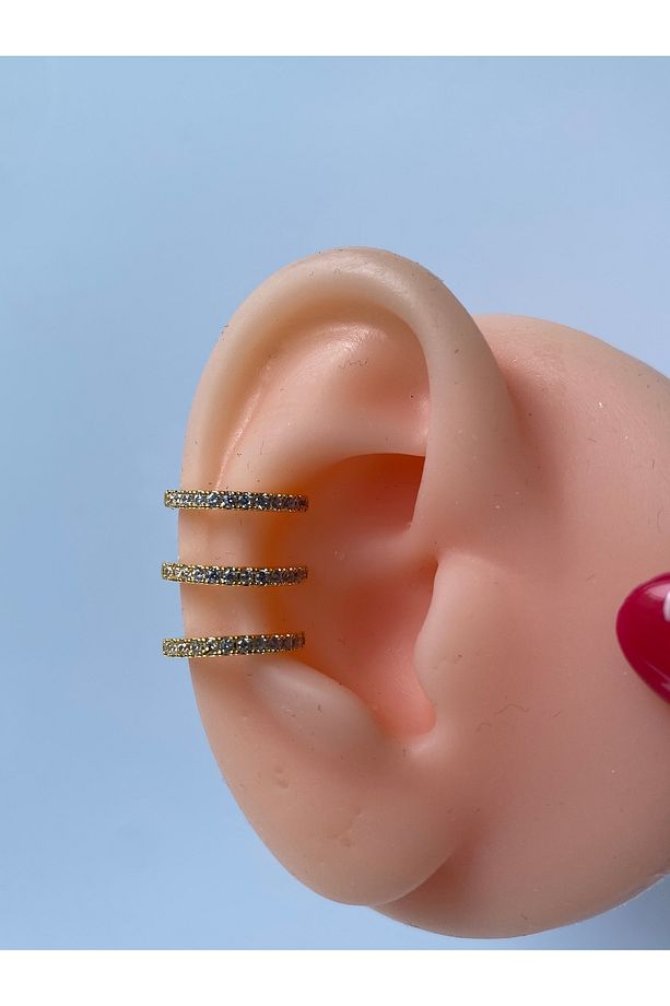 Earcuff Kıkırdak Sıkıştırmalı Küpe 3 Sıralı Tek Küpe - 8