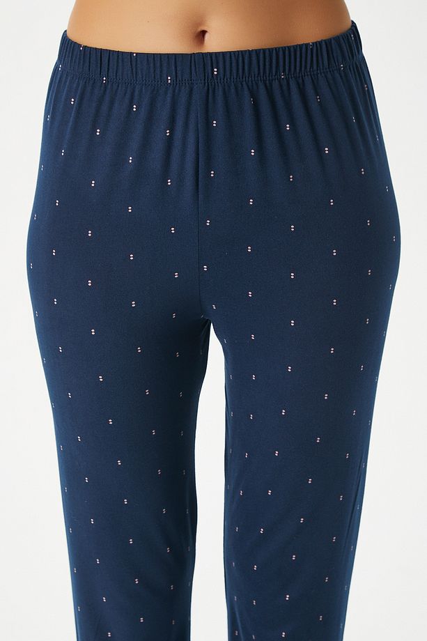 Kadın Darling Yumuşak Doku Lacivert Bisiklet Yaka Kısa Kollu Alt Üst Pijama Takımı - 8