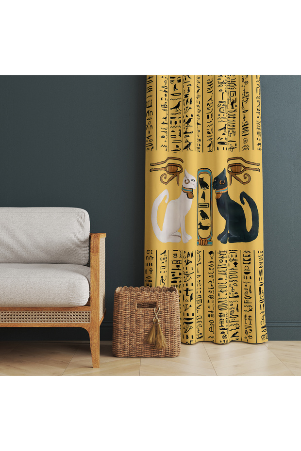 Ancient Egyptian Motif Curtain – Stylish Design with Eye of Horus and Hieroglyphs 140X260 cm Single Wing