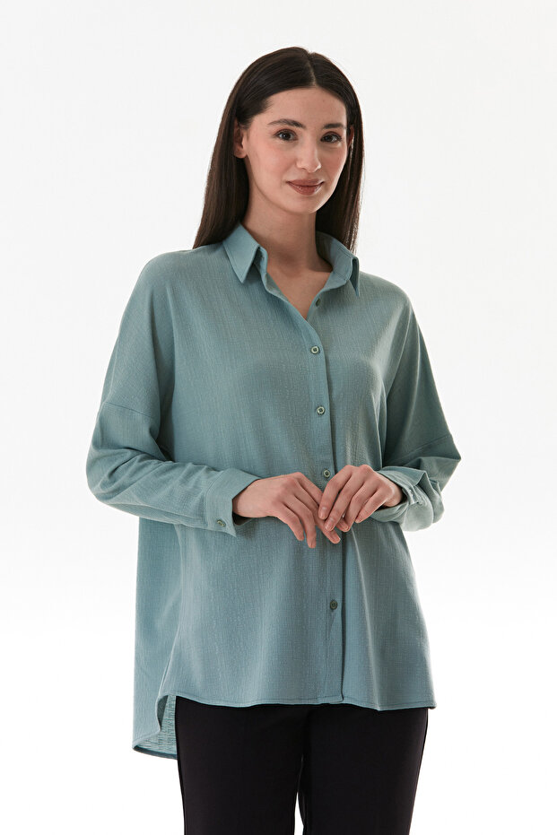 Basic Jakarlı Oversize Gömlek - 1